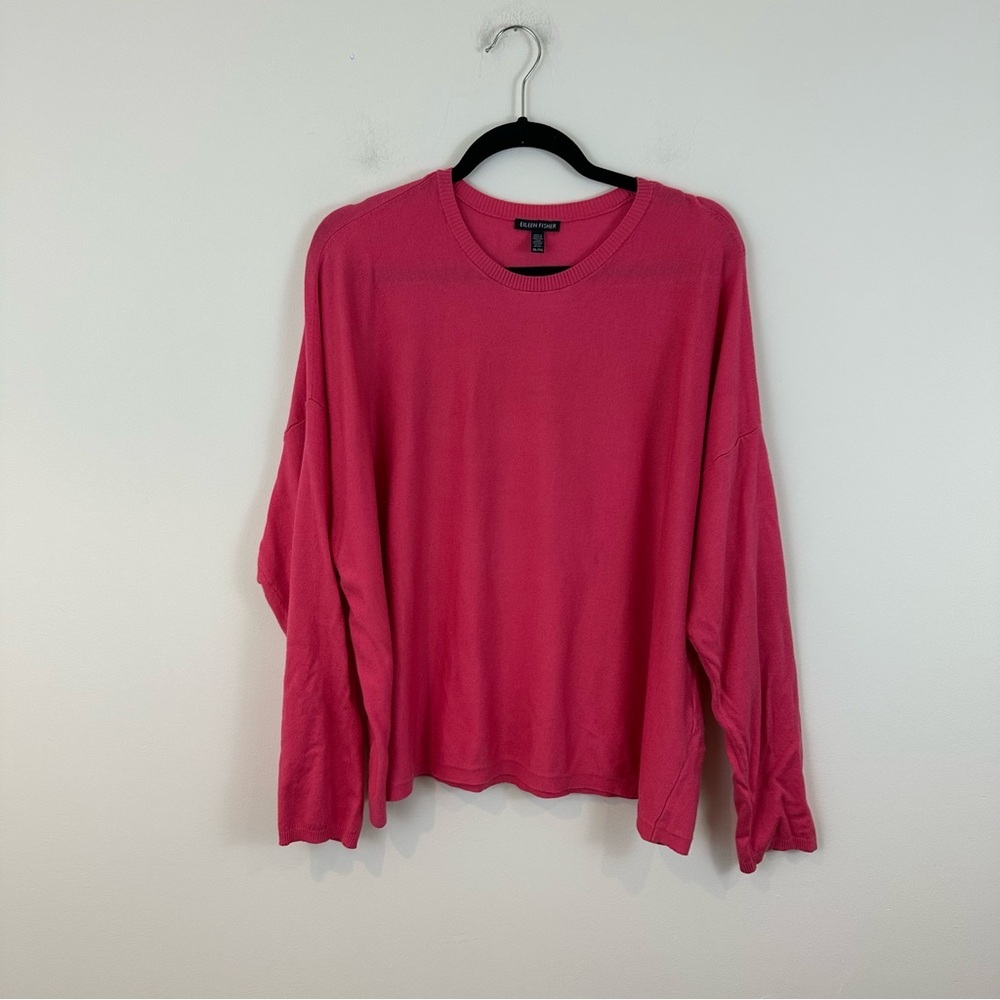 Eileen Fisher Pink Long-Sleeve Crewneck Sweater Tencel Lyocell Size XL
